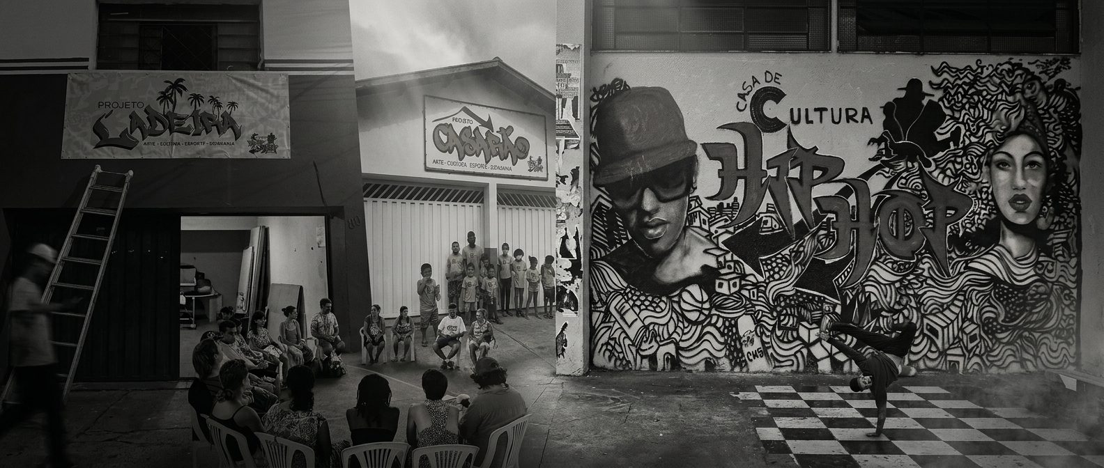 Foto documental P&B da Casa do Hip Hop